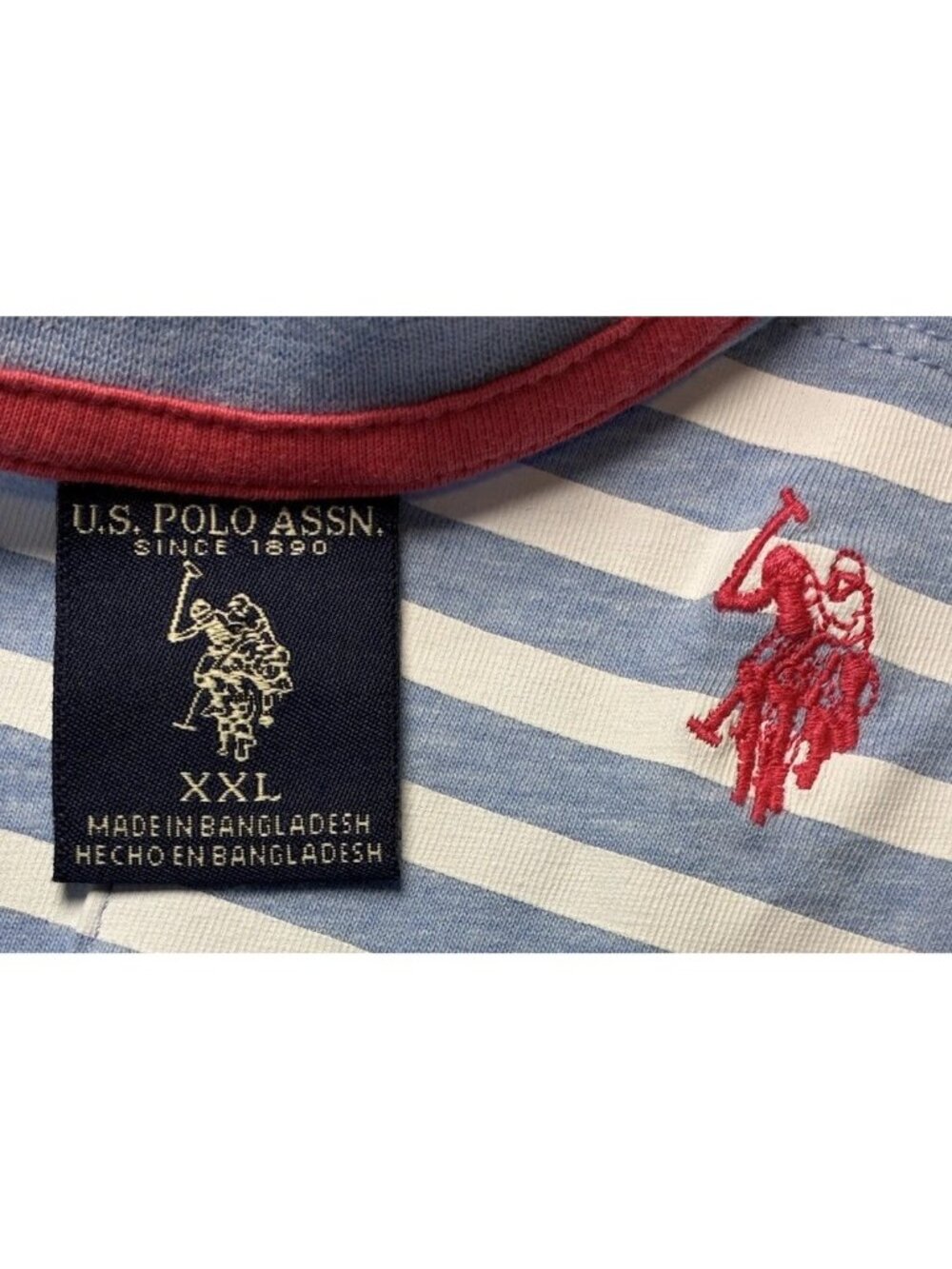 US Polo Assn Mens XXL T Shirt Blue White Striped Pocket Short Sleeve Embroidered